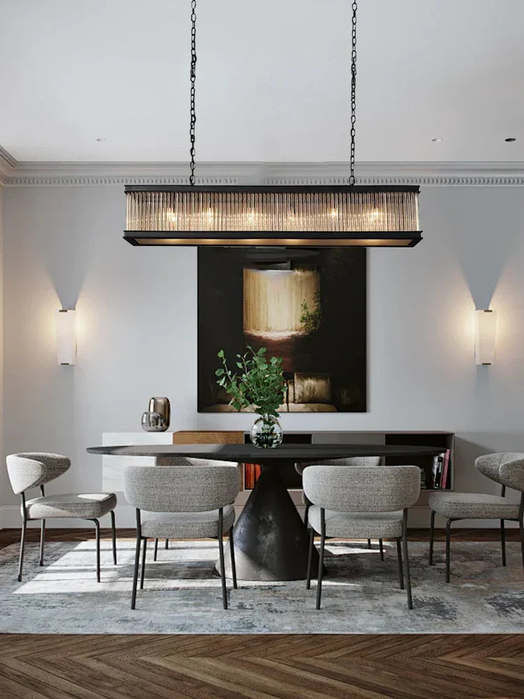 DecorBites™ Crystal Rectangle Chandelier: Classic Retro Nordic Ceiling Hanglamp for Dining Room.