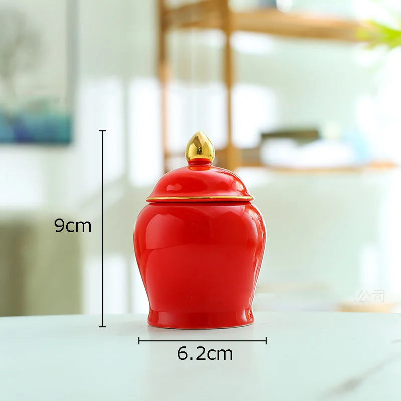DecorBites™ Gold Tea Canister Ceramic Storage Jar with Lid for Desk Decoration