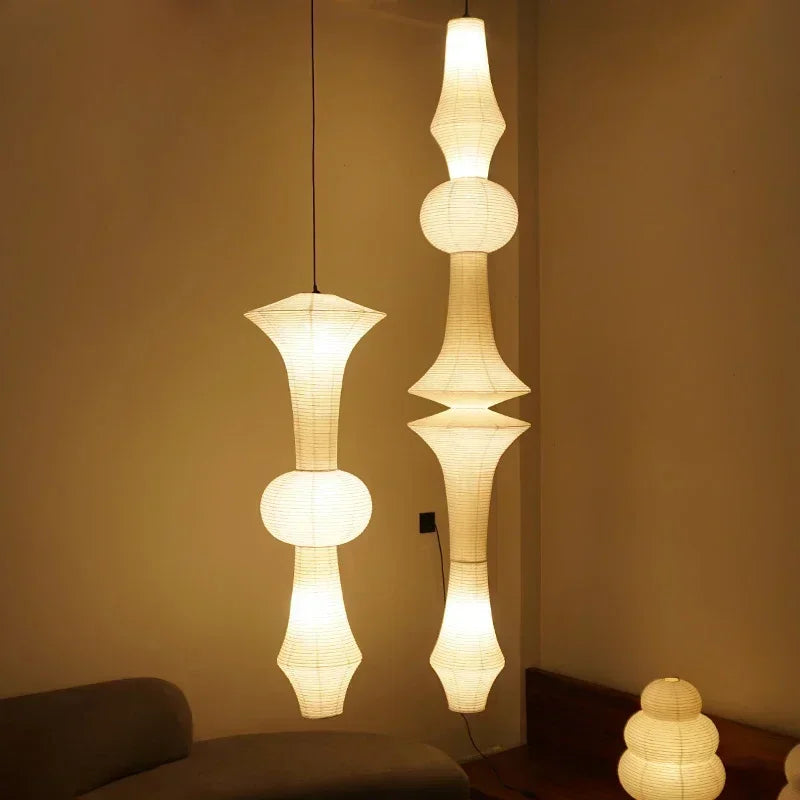 DecorBites™ مصباح معلق ورقي ياباني من القطن على طراز وابي سابي مع لمبة E27