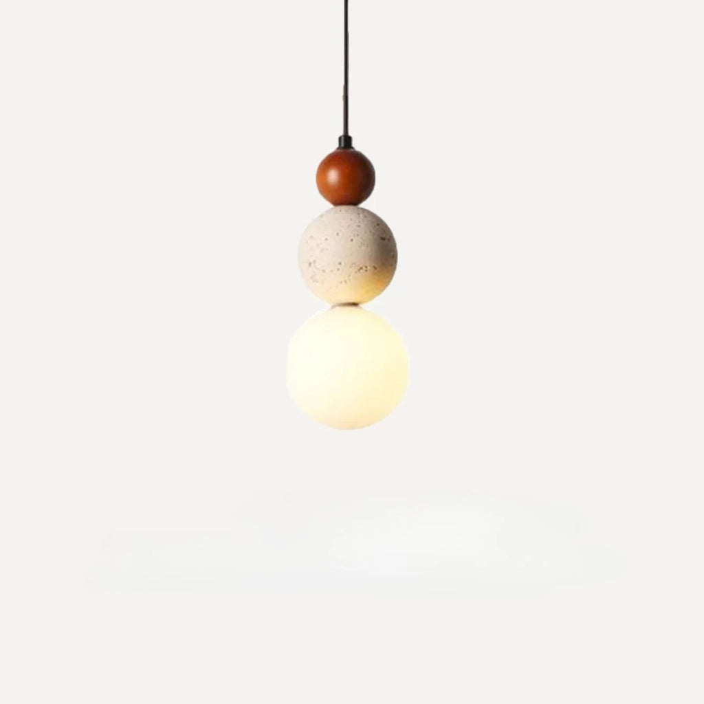 Travertine Stone and Wood Bauhaus Pendant Light