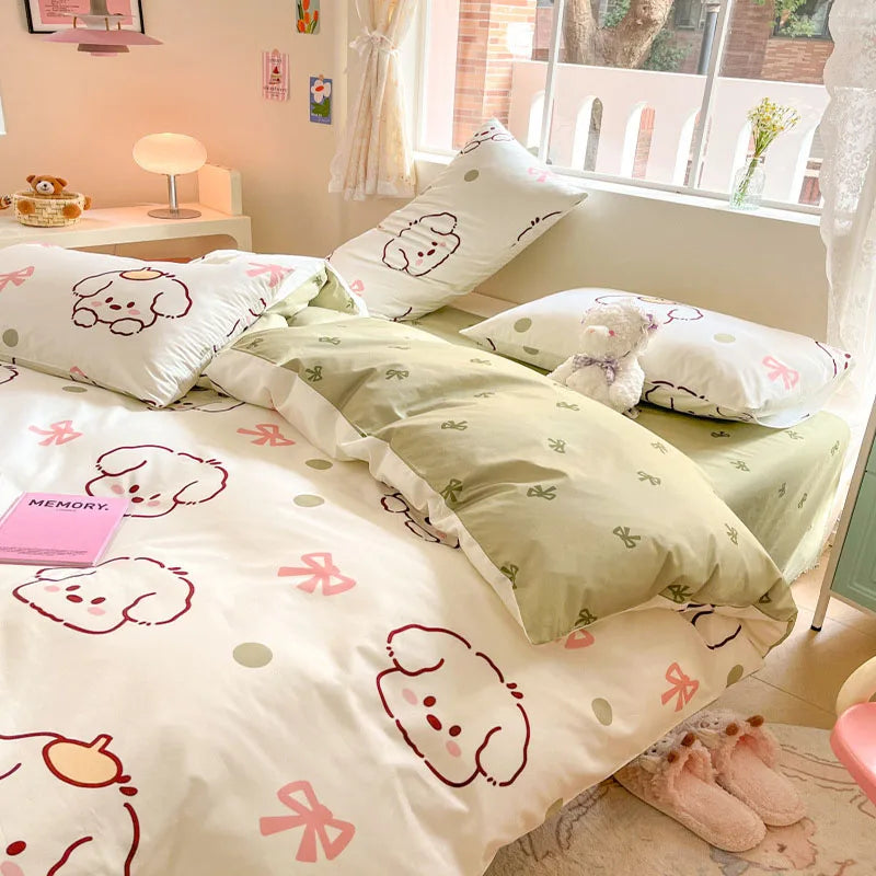 DecorBites™ Cotton Cartoon Printed Bed Set with Non-Fading Floral Patterns for Adults