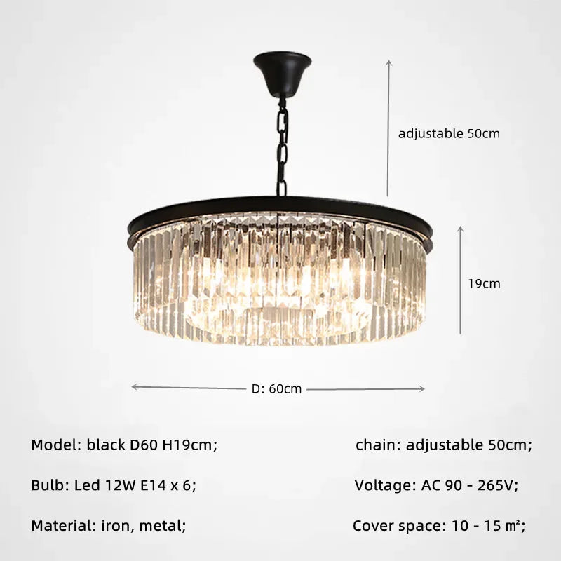 DecorBites™ مصابيح متدلية كريستالية ذهبية وسوداء معدنية، ثريات LED معلقة