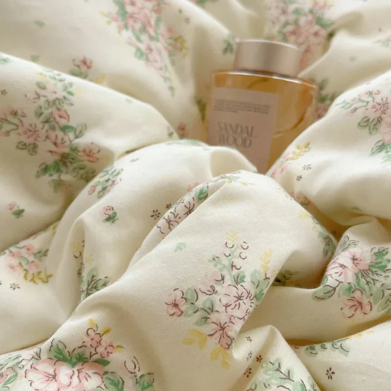 DecorBites™ Cotton Small Florals Princess Bedding Set - Queen Size - Duver Cover Bed Sheet Bed Skirt Pillowcases