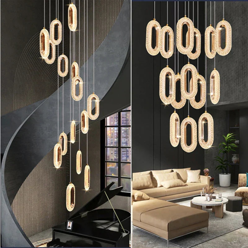 ثريا LED ذهبية DecorBites™ لغرفة المعيشة وغرفة الطعام والدرج والردهة، مصباح معلق عصري من خليط معدني + أكريليك