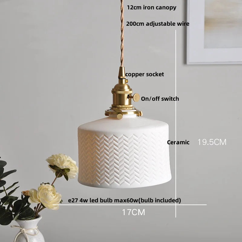 DecorBites™ Ceramic LED Pendant Lamp, Modern Nordic Design, Adjustable 2m Wire, White Finish