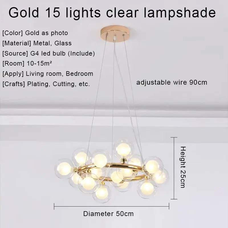 نجفة ديكور بايتس™ الذهبية بإضاءة LED، مصباح معلق عصري لغرفة المعيشة، المطبخ، غرفة النوم، غرفة الطعام