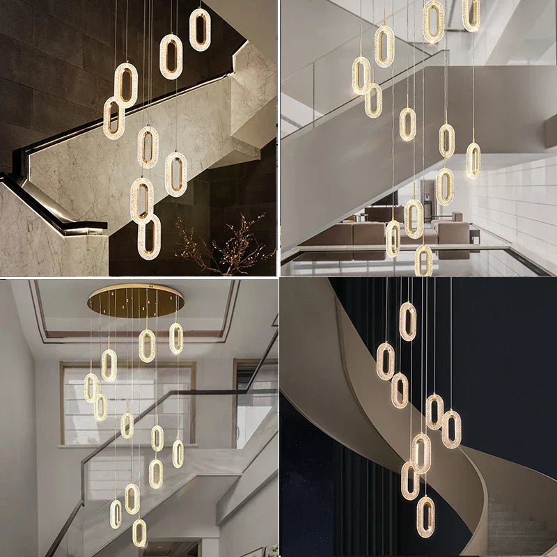 ثريا LED ذهبية DecorBites™ لغرفة المعيشة وغرفة الطعام والدرج والردهة، مصباح معلق عصري من خليط معدني + أكريليك