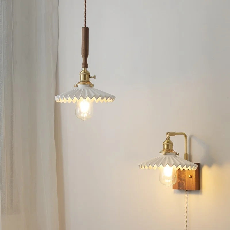DecorBites™ Ceramic Walnut Wood LED Pendant Light Fixture for Dining Room and Home Decor