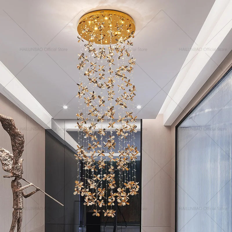 DecorBites™ Crystal Staircase Chandelier | Modern Elegant Loft Villa Lighting Fixture