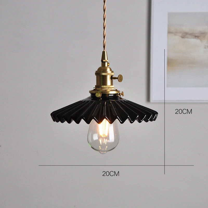 Japanese Ceramic Pendant Light With Polished Copper Finish