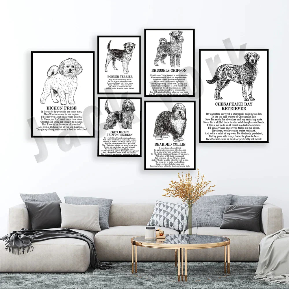 ملصق سلالات الكلاب من DecorBites™: الكلب ذو العرف الصيني، تشيزبيك ريتريفر، بروكسل غريفون، والمزيد