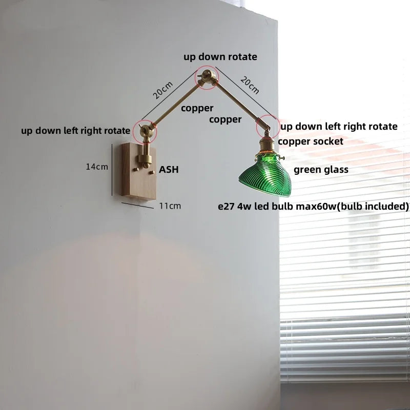 DecorBites™ Brass LED Wall Light Fixture Rotatable Glass Stair Lamp
