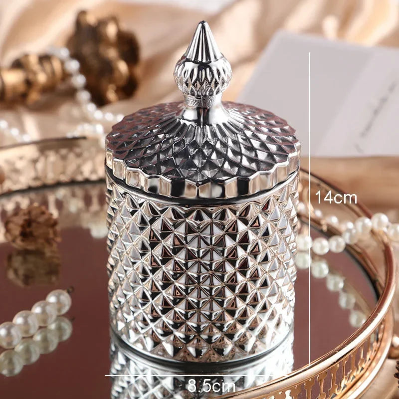 DecorBites™ Gilded Glass Storage Jar with Lid for Candy, Jewelry, and Cosmetics