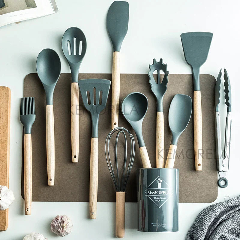 DecorBites™ 13-Piece Silicone Kitchen Utensils Set with Storage Box | Heat-Resistant Cooking Tools and Baking Accessories