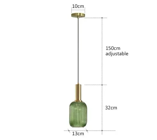Nordic Ribbed Glass Pendant Light in Green, Grey or Amber