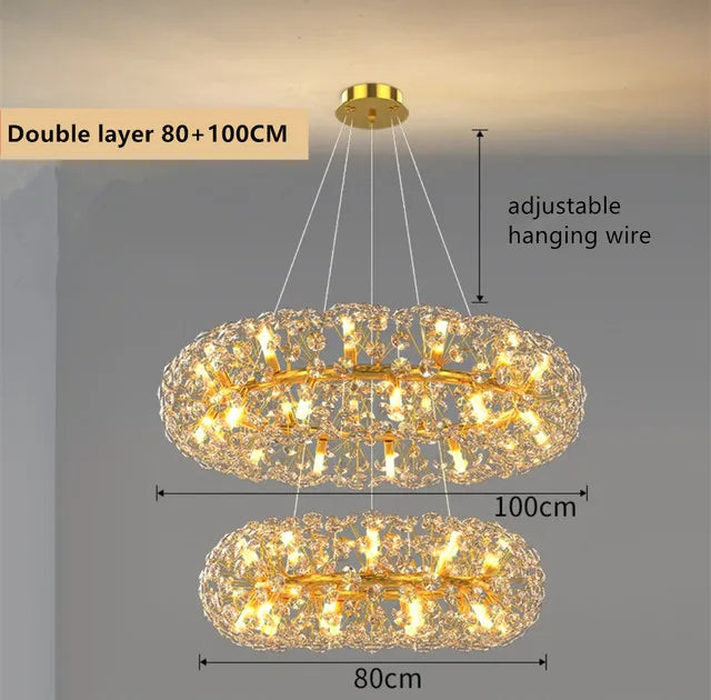 ثرية كريستال ذهبية من DecorBites™: مصباح LED فاخر معلق لغرفة المعيشة والطعام