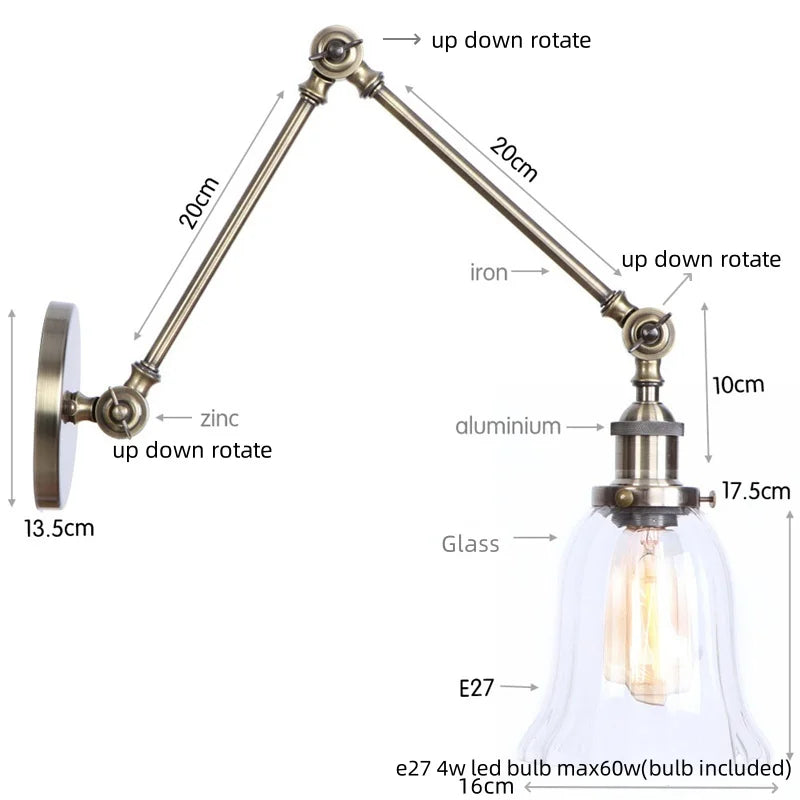 DecorBites™ Industrial Adjustable LED Wall Sconce with Clear Glass Shade