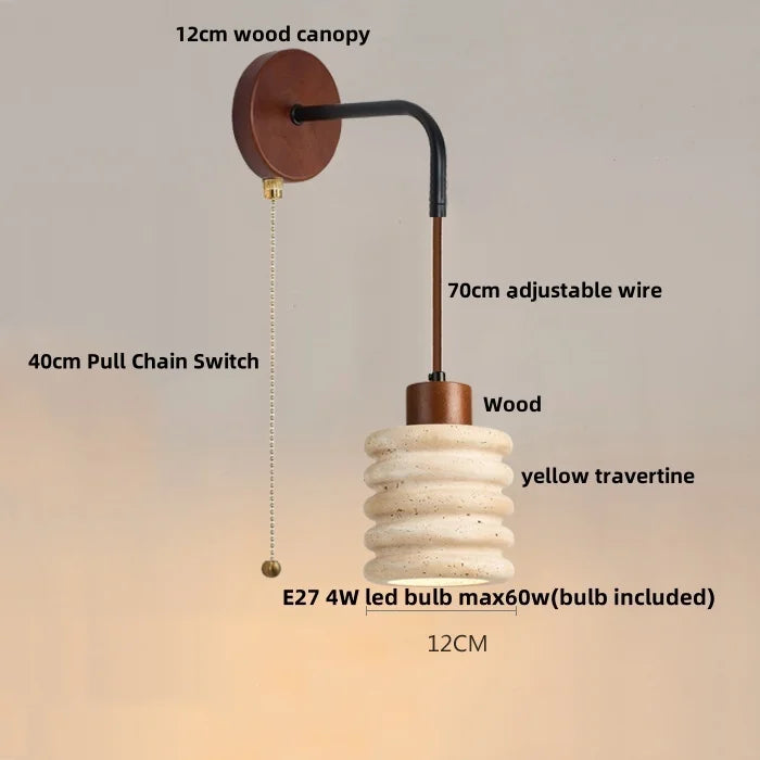 DecorBites™ Adjustable LED Wall Sconce Yellow Travertine Stair Light Fixture for Home Decor