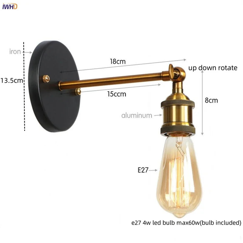 مصباح حائط LED صناعي ذهبي من ديكور بايتس™ لدرج الدور العلوي، بار القهوة، غرفة النوم