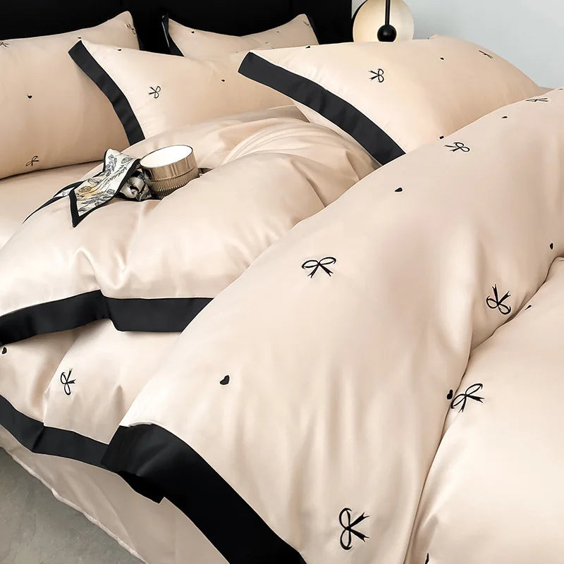 DecorBites™ Ice Silk Embroidery Bedding Sets: Luxury Rayon Duvet Set with Lace, Soft & Cozy