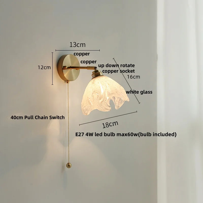 DecorBites™ Japanese Style LED Wall Sconce White Glass Rotate Pull Chain Stair Light Fixtures