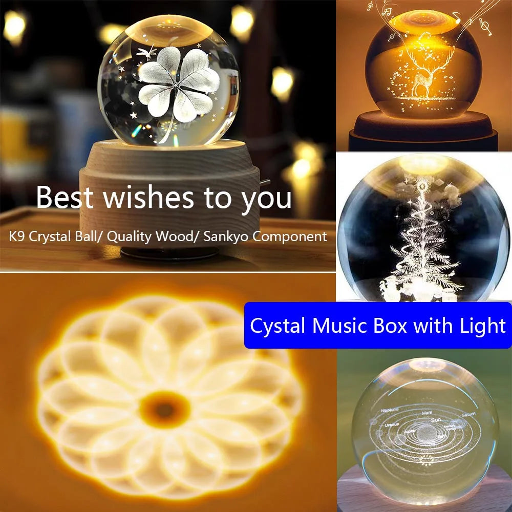 DecorBites™ Crystal Ball Music Box: Rotating Light Projection, Birthday & Valentine's Day Gift