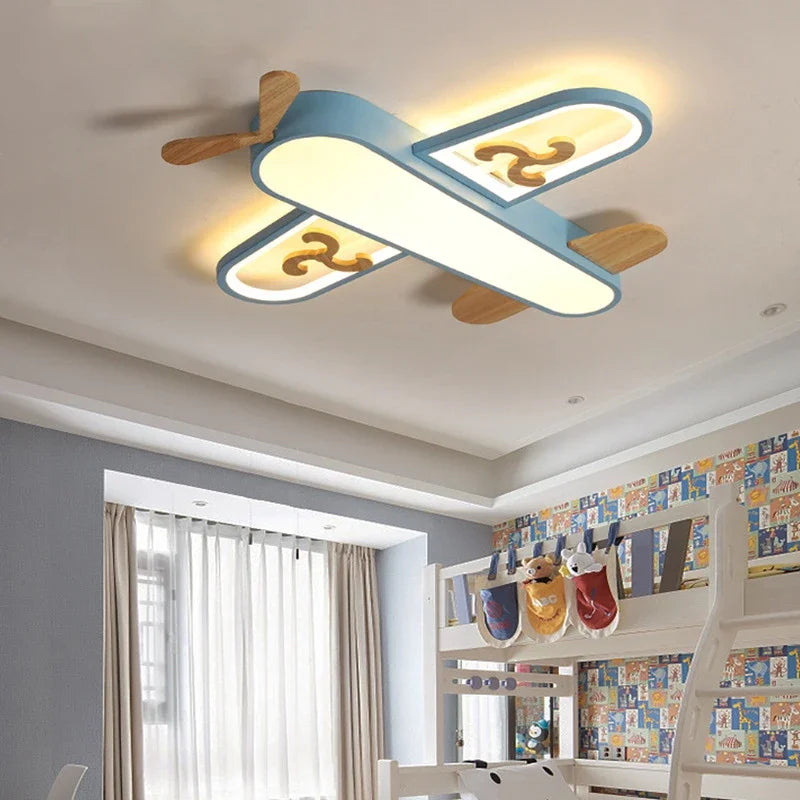 مصباح سقف ليد خشبي للأطفال DecorBites™ باللونين الأصفر والأزرق - تصميم بسيط