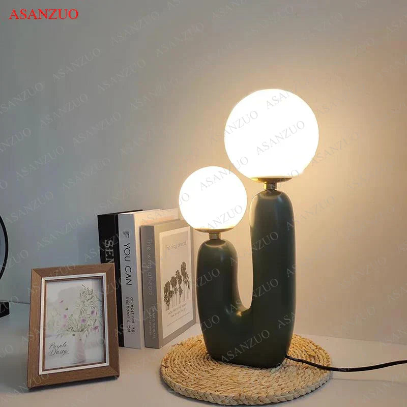 DecorBites™ Double Frosted Glass Ball Table Lamp for Bedroom & Living Room Lighting