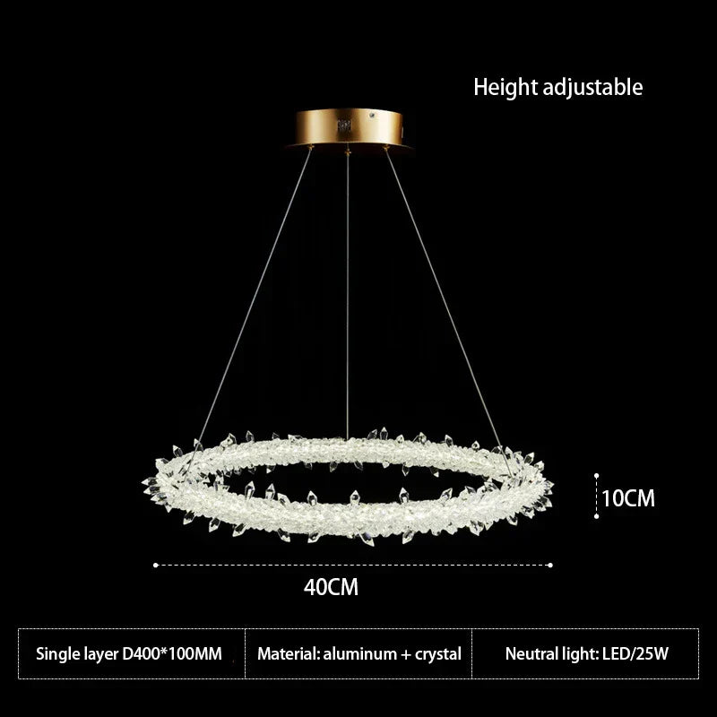DecorBites™ Crystal Flower LED Chandelier Round Ring Pendant for Dining Living Room Lighting