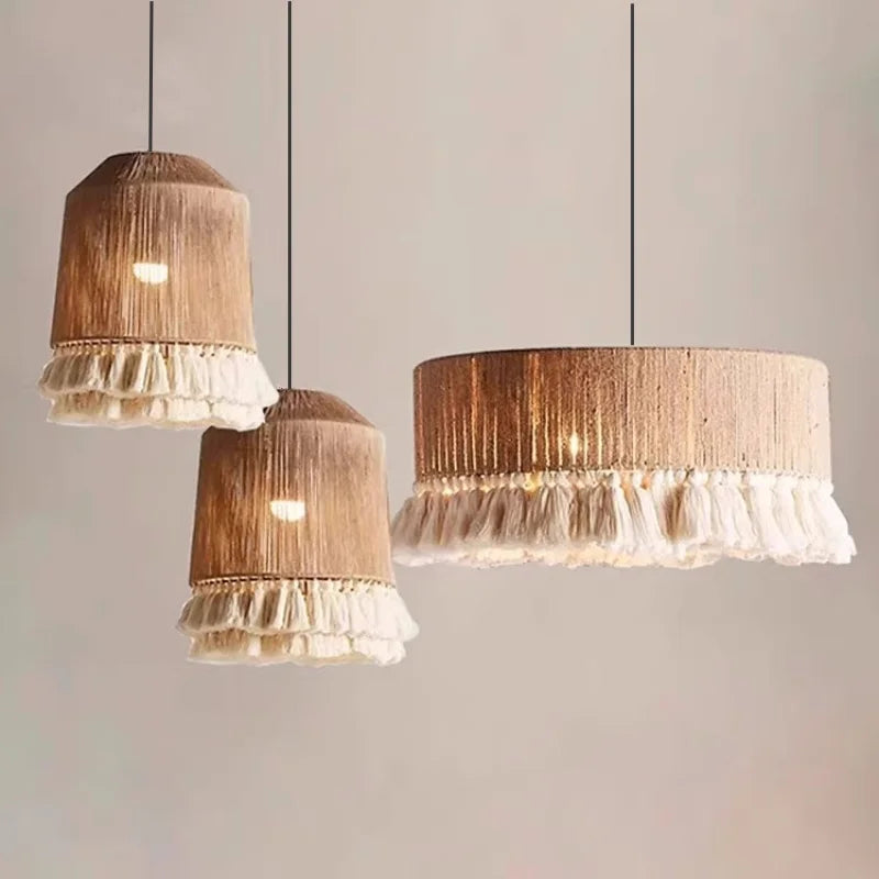إضاءة معلقة قلادة مصباح سقف DecorBites™ بحبل القنب E27 LED - بساطة نورديكية