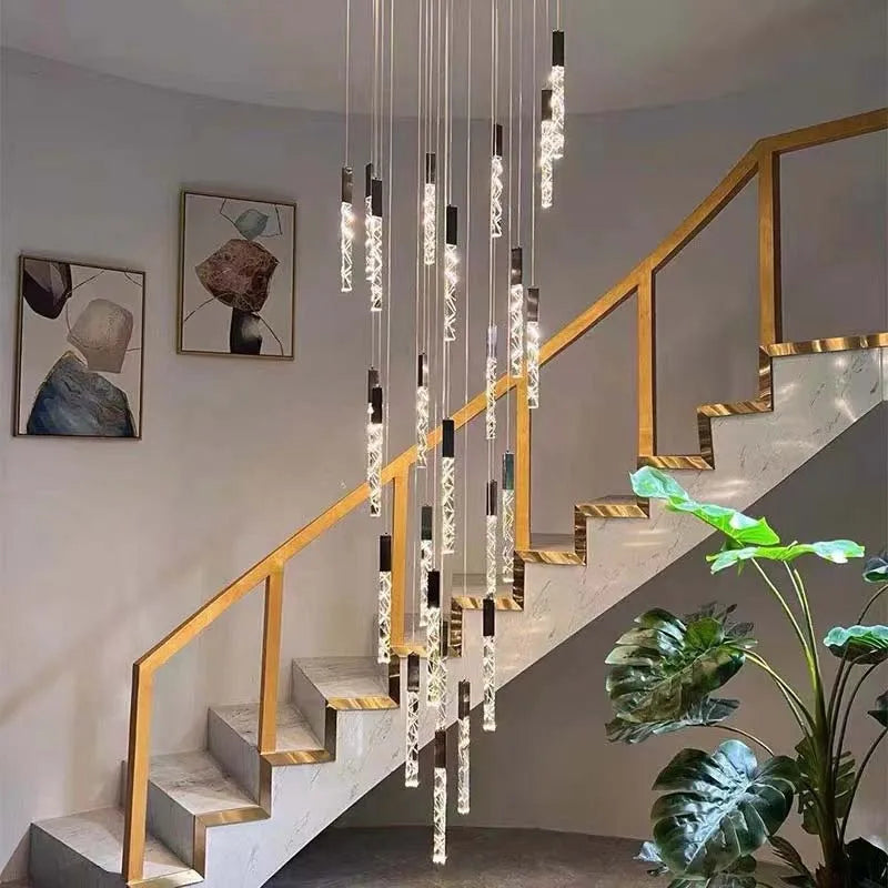 DecorBites™ Crystal LED Chandelier: Modern Luxury Staircase & Living Room Hanging Lamp