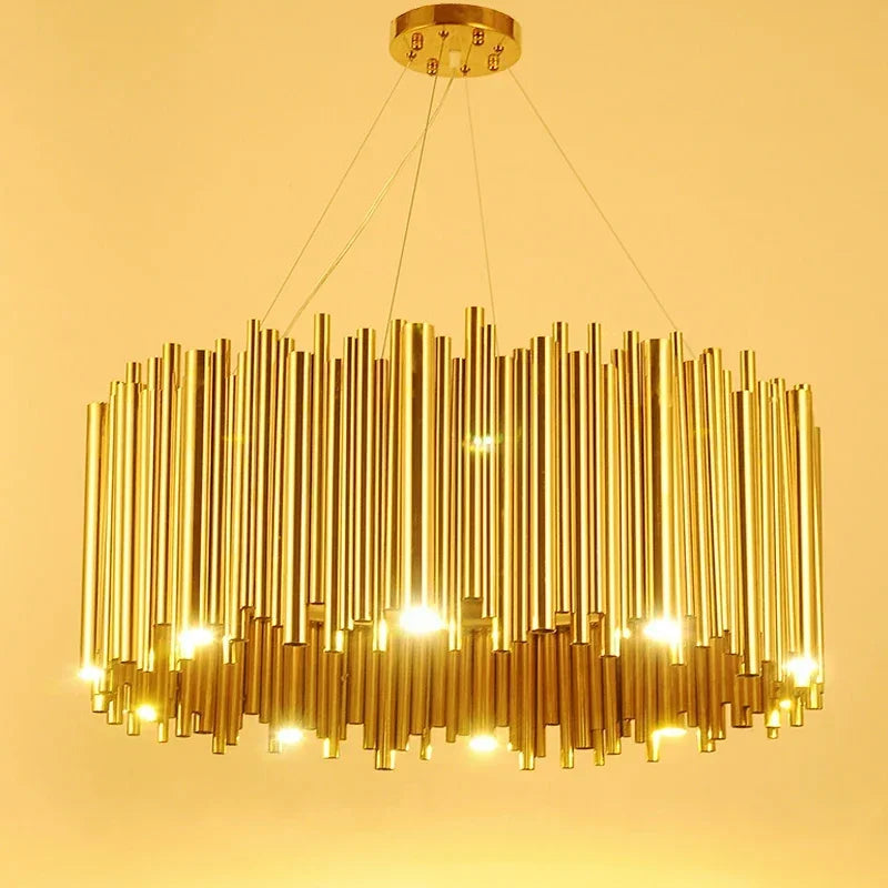 ثريا متدلية بإضاءة LED ذهبية طراز Brubeck من DecorBites™ - مصباح تعليق أنيق بأنبوب من سبائك الألومنيوم
