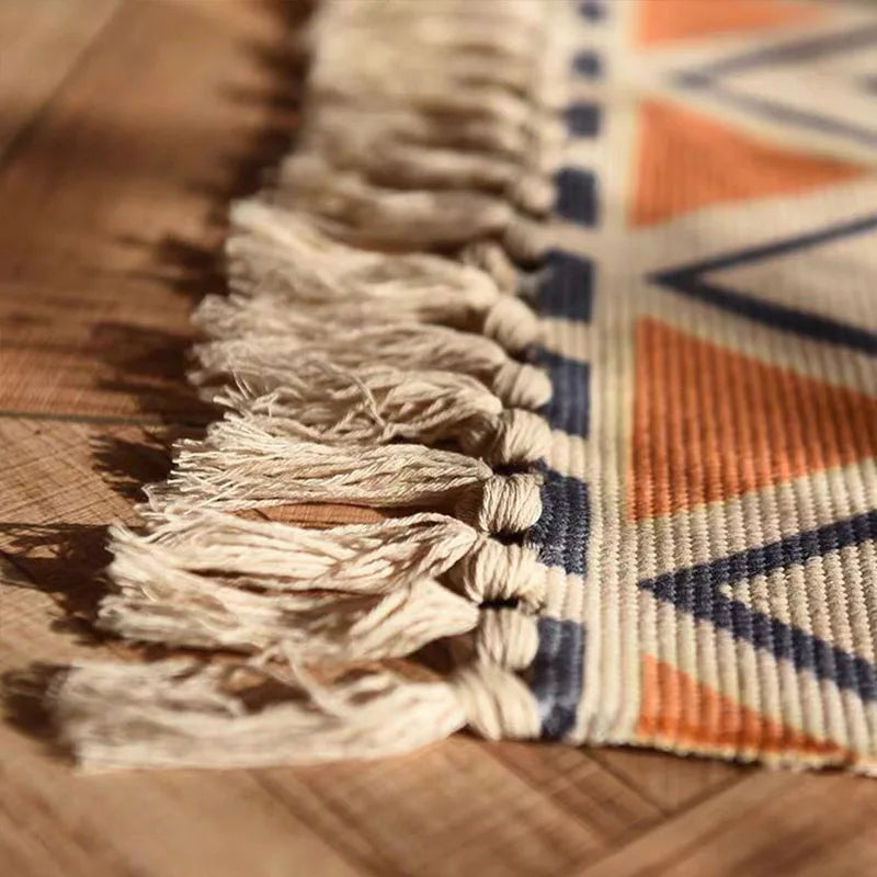 DecorBites™ Linen Plaid Cotton Weave Carpet - Bohemian Style Rug for Living Room, Bedroom, and Home Decor