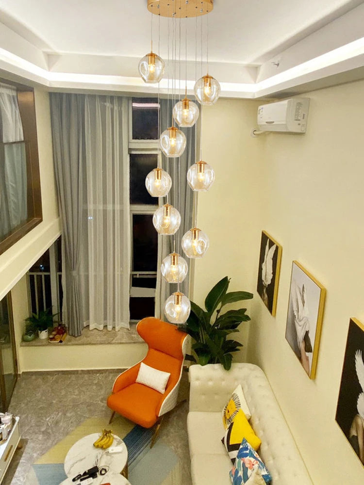 Modern Spiral Staircase Crystal Globe Pendant Chandelier