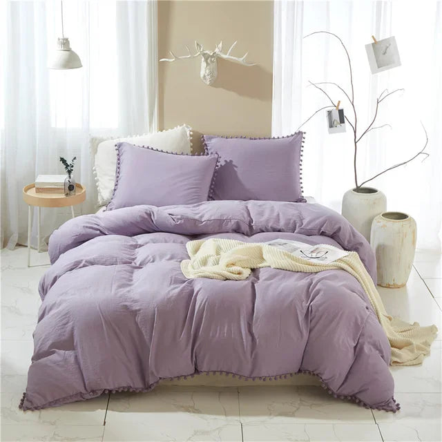 DecorBites™ Furball Tasseles Bedding Set | King/Queen Duvet Cover & Washed Quilt Cover Set