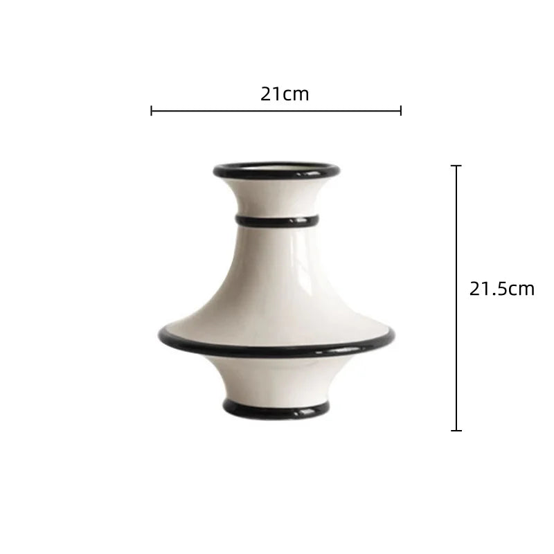DecorBites™ Geometric Black White Stripes Ceramic Vase Home Decor Floral Arrangement
