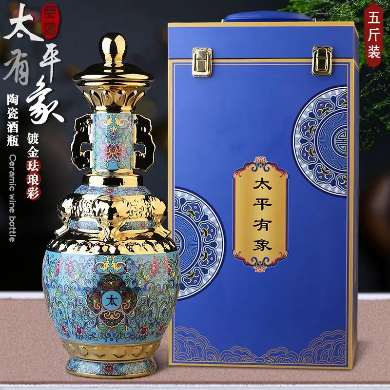 DecorBites™ Jingdezhen زجاجة نبيذ خزفية 5 كجم مجموعة محكمة الغلق عالية الجودة برطمان نبيذ أبيض