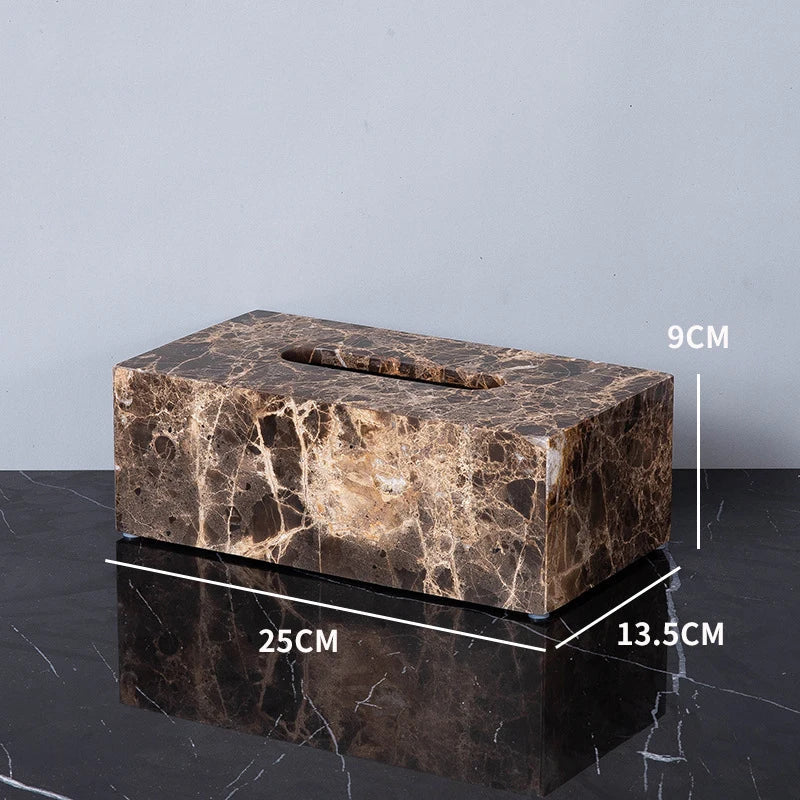 DecorBites™ Emperador Dark Marble Bathroom Set: Toothbrush Holder, Soap Dish, Soap Dispenser