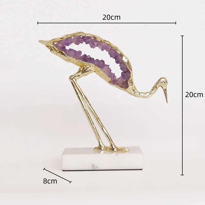 DecorBites™ Crystal Crane Sculpture: Green Gem Bird Figurine for Home Decor