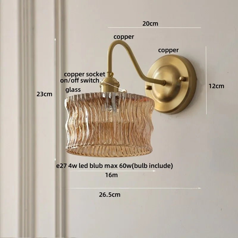DecorBites™ Green Glass LED Wall Light with Copper Knob Switch for Modern Home Décor