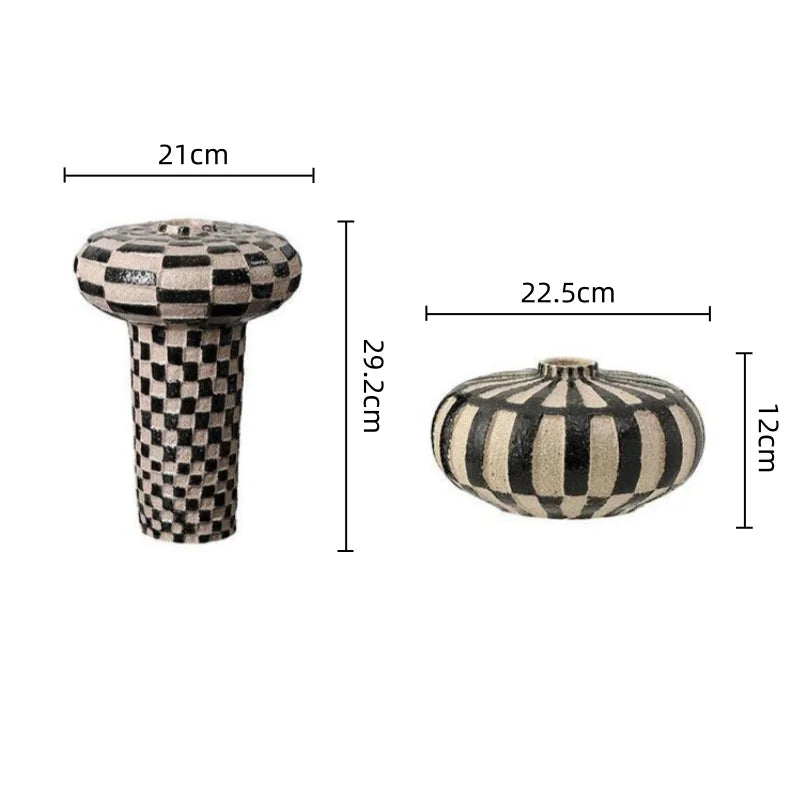 DecorBites™ Geometric Check Ceramic Vase for Home Decor and Floral Arrangements