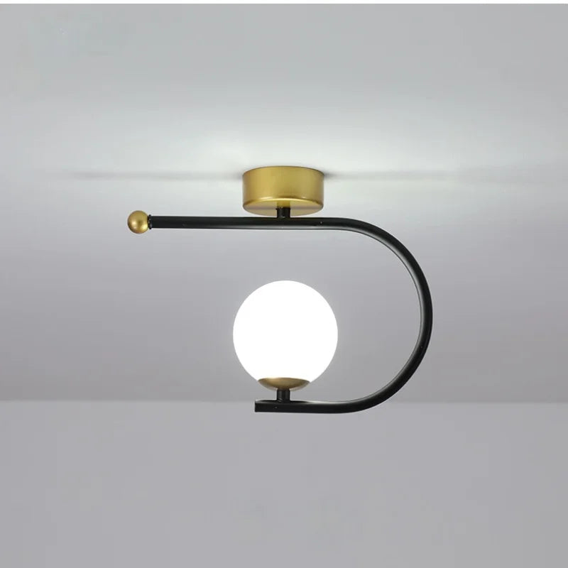 DecorBites™ مصباح سقف LED زجاجي ذهبي، ديكور منزلي بسيط لغرفة المعيشة وغرفة النوم