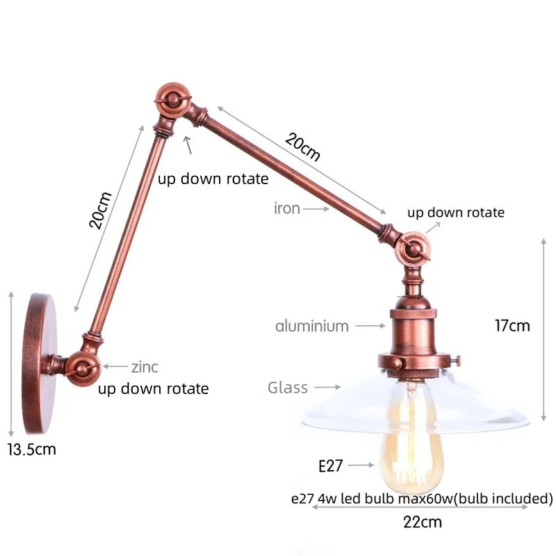 DecorBites™ Adjustable Glass Swing Arm LED Wall Sconce with Pull Chain Switch