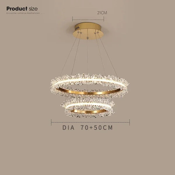 DecorBites™ ثريا ذهبية كريستالية للحلقات لغرفة المعيشة وديكور المطعم