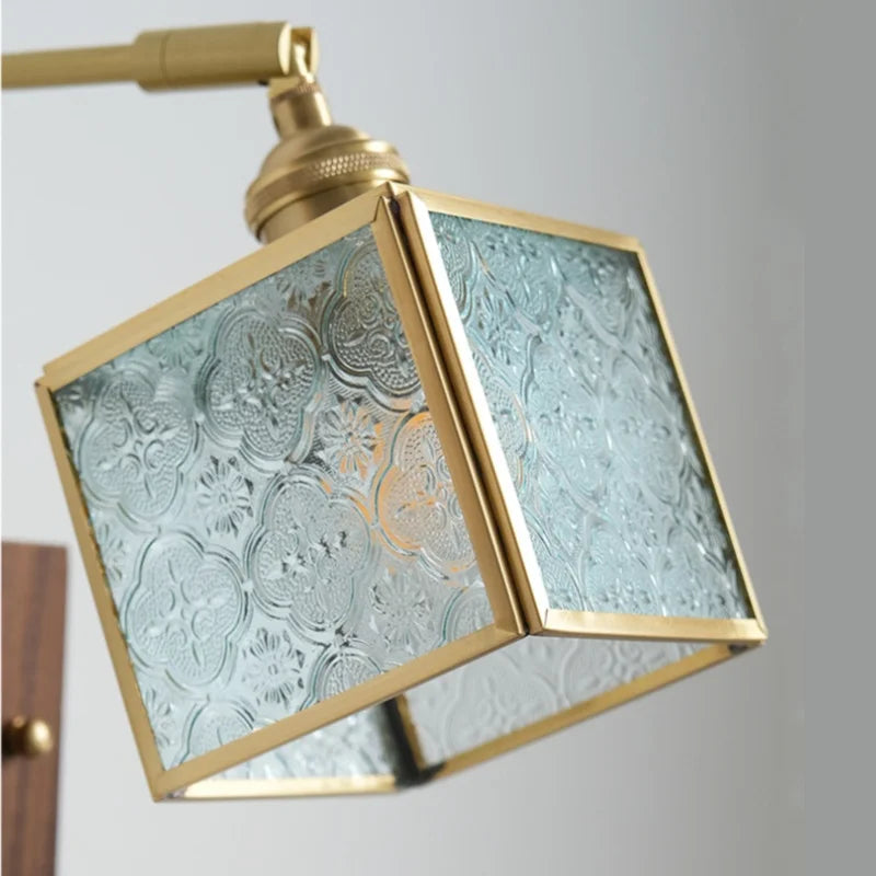 DecorBites™ LED Walnut Wood Cube Glass Wall Light with Pull Chain Switch