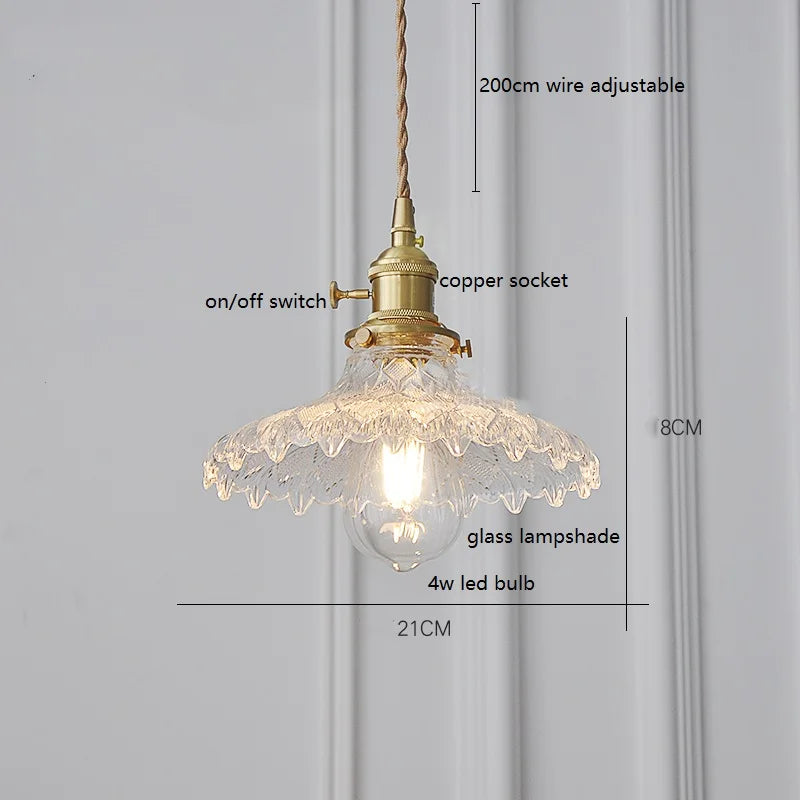 مصباح قلادة DecorBites™ LED زجاجي أخضر بمقبض خشبي نحاسي لديكور المنزل الاسكندنافي الحديث