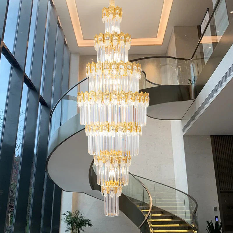 DecorBites™ Crystal Staircase Chandelier: Luxurious European Style for Villa Living