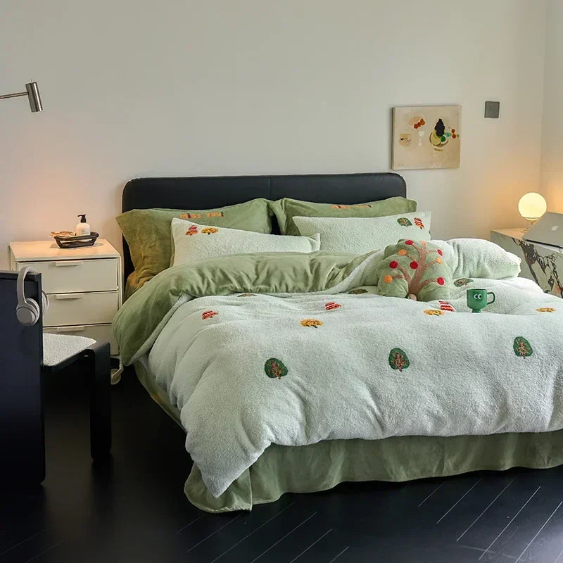 Parure de couette d'hiver DecorBites™ entièrement mate en velours et fourrure pour grand lit, couverture chaude et moelleuse