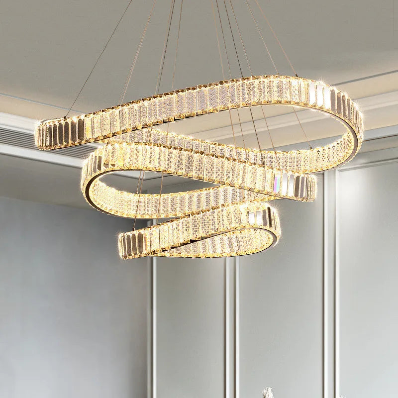 DecorBites™ Irregular Steel & K9 Crystal LED Pendant Chandelier for Foyer, Dimmable Lighting