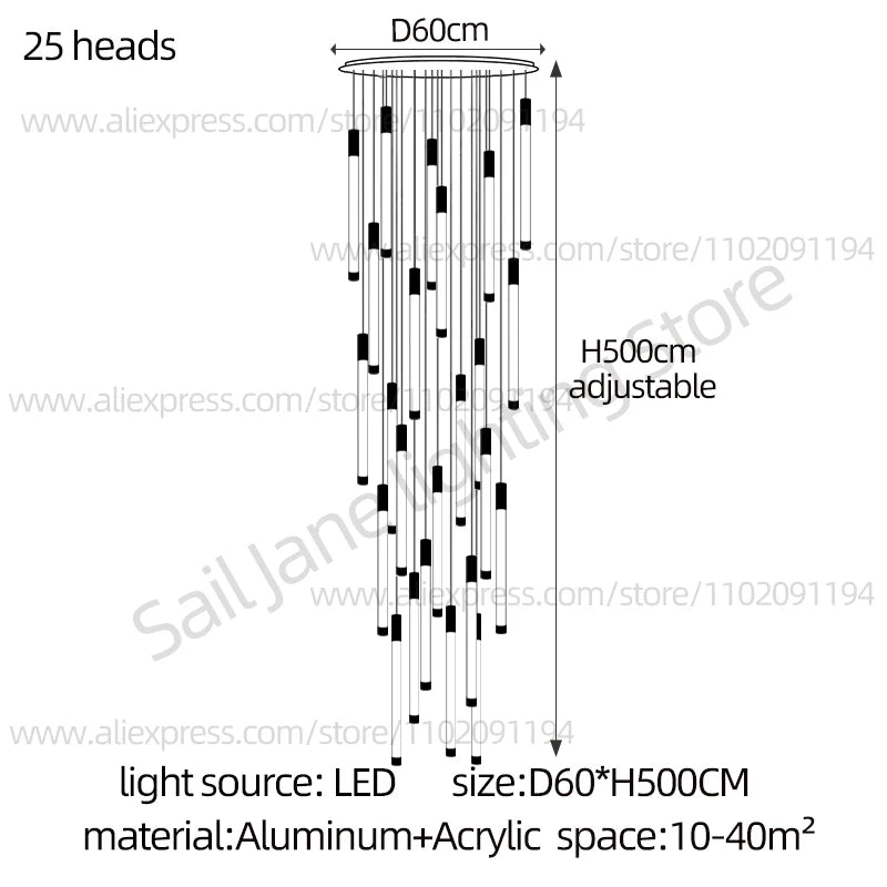 Modern Staircase Pendant Chandelier in Black or Gold